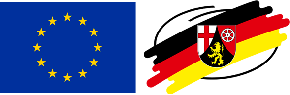 Flagge der Europäischen Union und das Wappen des Bundeslands Rheinland-Pfalz